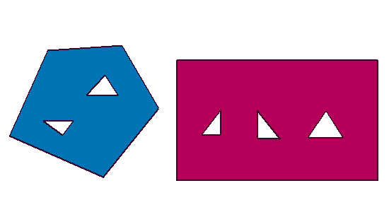 Polygons with polygonal holes in them.